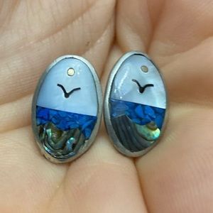 Vintage Handmade Mexican Opal silver earings